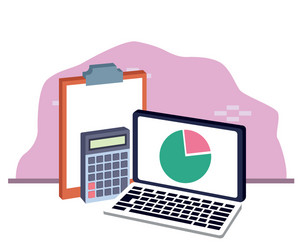 Laptop computer with calculator and clipboard vector