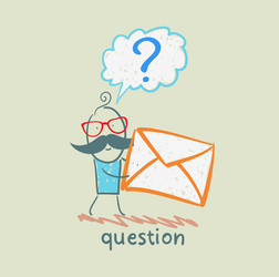 man with a question mark holds an envelope vector