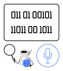 robot analyzing binary code with magnifying glass vector image