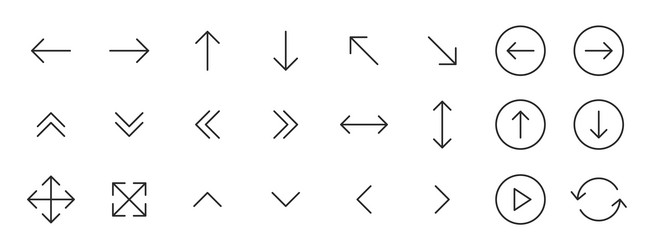 Set of 24 arrows web icons in line style arrow vector