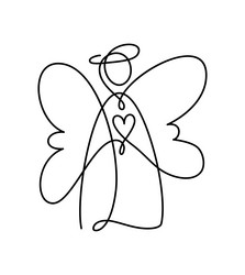 Simple angel with wings continuous line Royalty Free Vector