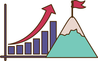 Bar graph with mountain and flag isolated icon vector