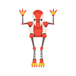 Red and white android robot character with thin vector