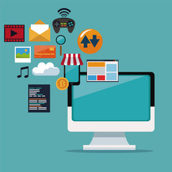 Color background of display computer witrh icons vector