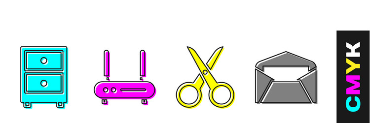 Set drawer with documents router and wi-fi signal vector