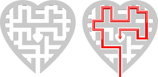 Heart shape maze with solution and without vector