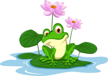 Cute Green Frog on a Leaf Vector Image