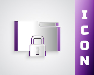 Paper cut folder and lock icon isolated on grey vector