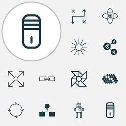 robotics icons set with linked data processor vector image