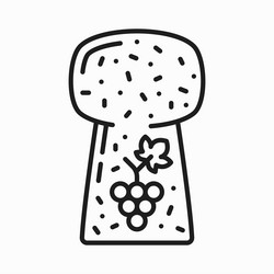 wine cork with grape branch print outline icon vector image