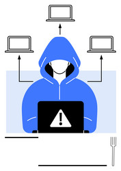 anonymous hacker in hoodie with laptop connected vector image