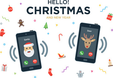 Christmas greeting card with phone call from santa vector