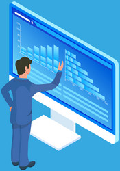 man analyses digital report with data statistical vector image