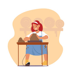 Child girl character engaging in pottery shaping vector