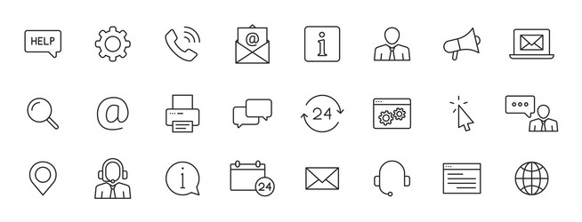 Set of 24 support and help web icons in line vector