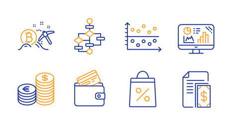 Debit card block diagram and dot plot icons set vector