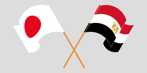 Crossed and waving flags egypt japan vector