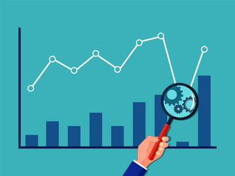 graph chart with a magnifying glass focused vector