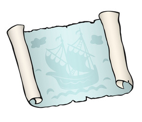 Sketch of ancient scroll with ship isolated vector