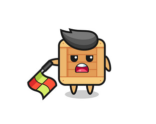 wooden box character as line judge hold flag vector image