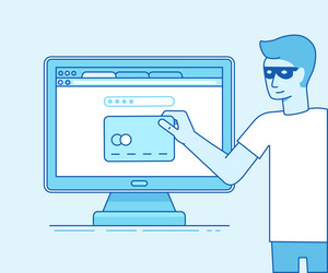 in modern flat linear style - hacker stealing vector image
