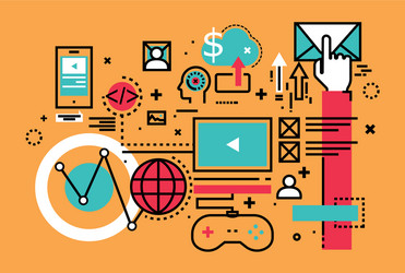 analytics mobile cloud computing line flat vector image