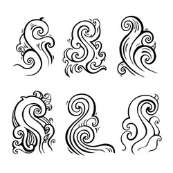 Sea waves set hand drawn design element vector