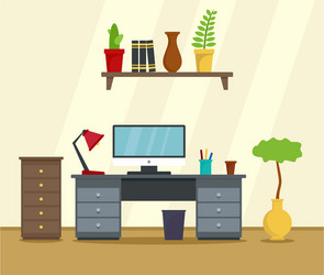 Computer work place concept background flat style vector