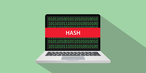 Hash concept with laptop computer and text vector