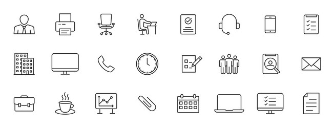 set of 24 office web icons in line style teamwork vector image