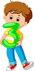 cute child holding balloon with number three vector