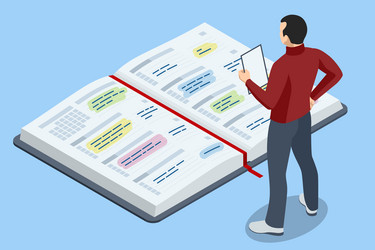 isometric project manager updating tasks vector image