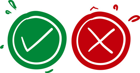 check mark icons green tick and red x cross hand vector image