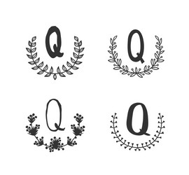 hand drawn set monogram objects for design use vector image
