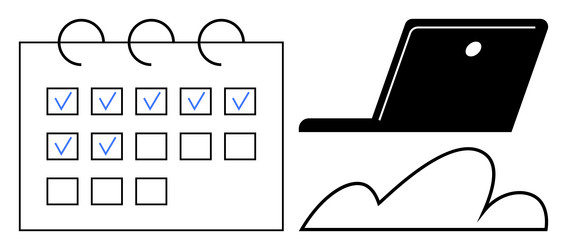 task planning calendar with checkmarks and cloud vector image