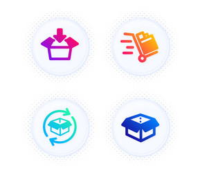 Get box return parcel and push cart icons set vector