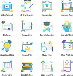 Set digital education in flat gradient vector