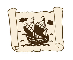 Sketch of ancient scroll with ship isolated vector