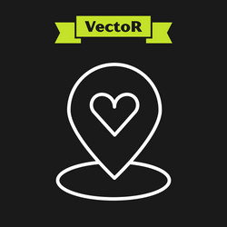 White line map pointer with heart icon isolated vector