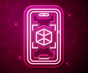 glowing neon line 3d modeling icon isolated on red vector