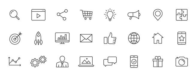 Set of 24 social networks web icons in line style vector