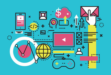 analytics mobile cloud computing line flat design vector image