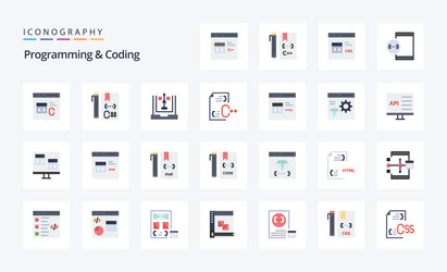 25 programming and coding flat color icon pack vector image