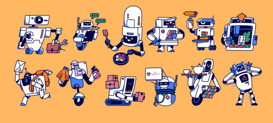 Cute robot characters set android bots ai vector