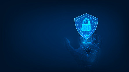 security system lock shield in hand polygon shape vector image