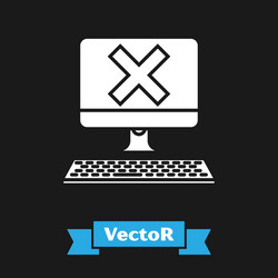 white computer with keyboard and x mark icon vector image