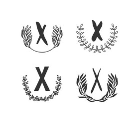 hand drawn set monogram objects for design use vector image