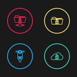 set line scooter cloud computing lock folder vector image