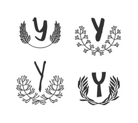 Hand drawn set monogram objects for design use vector