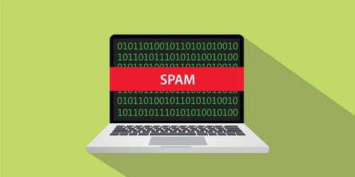 spam concept with laptop computer and text vector image